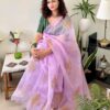 Latest Organza Sequence Work Purple Saree