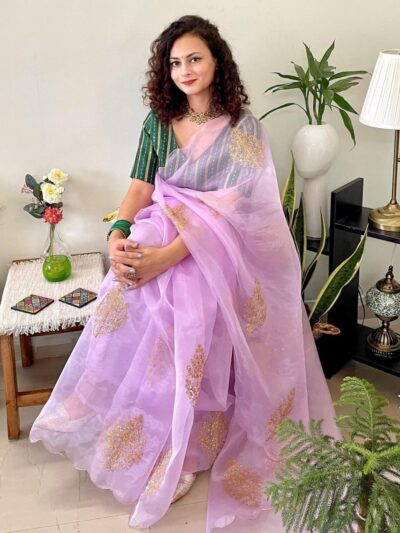 Latest Organza Sequence Work Purple Saree