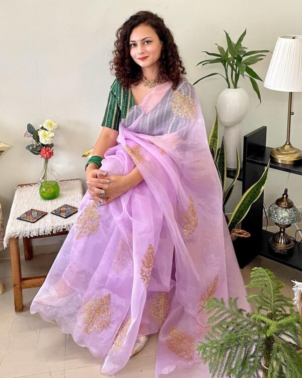 Latest Organza Sequence Work Purple Saree