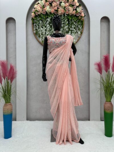 Wedding Function Sequence Work Pink Saree