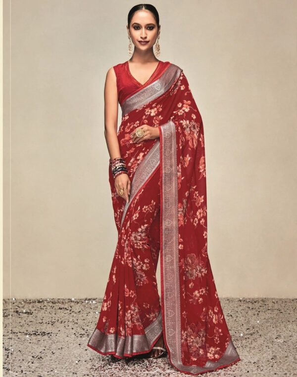 Fancy Design Red Saree with Lace Border