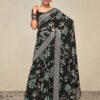 Designer Lace Border Black Saree in Georgette