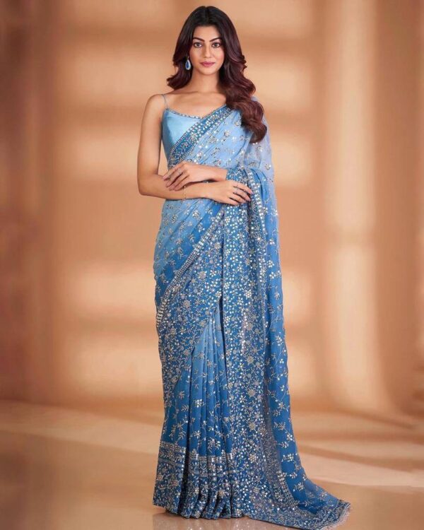 Latest Fashion Sequence Work Sky Blue Saree