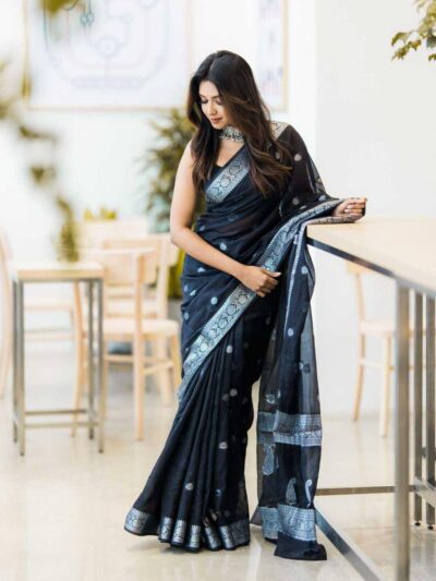 Latest Fashion Cotton Black Saree