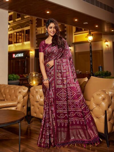 Silk Bandhani Design Wedding Purple Saree