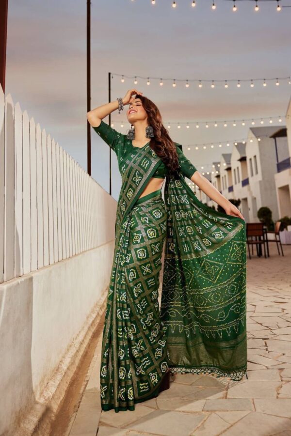 Silk Bandhani Pattern Wedding Green Saree