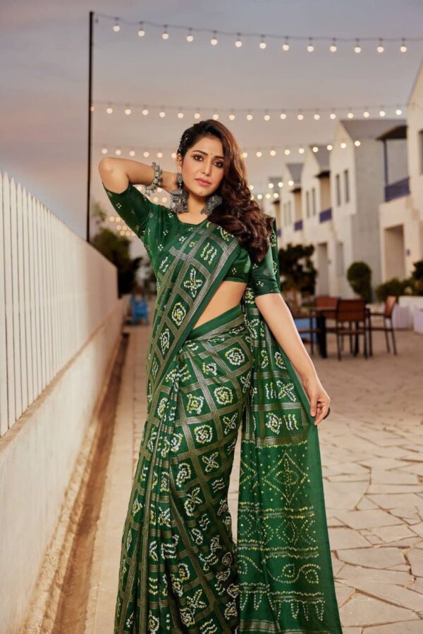 Silk Bandhani Pattern Wedding Green Saree