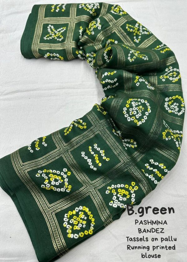 Silk Bandhani Pattern Wedding Green Saree