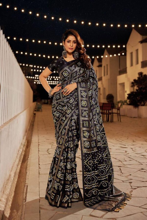 Bandhani Design Silk Black Saree