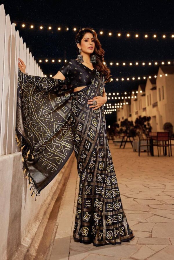 Bandhani Design Silk Black Saree