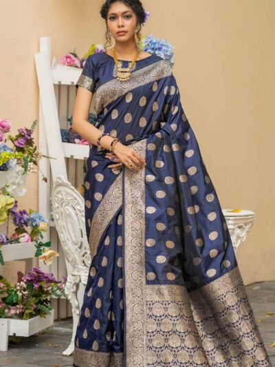 Silk Wedding Banarasi Dark Blue Saree