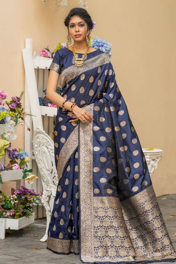 Silk Wedding Banarasi Dark Blue Saree