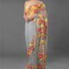 Wedding Festival work Net Grey Saree