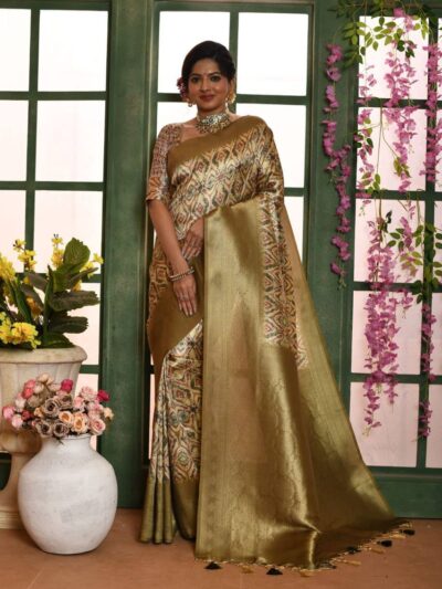 Silk Green Saree in Patola Design