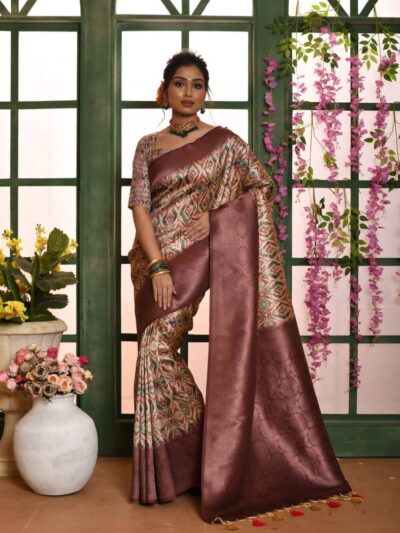 Wedding Patola Pattern Silk Purple Saree