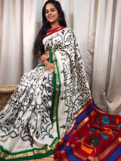 Wedding Wear Cotton White Saree