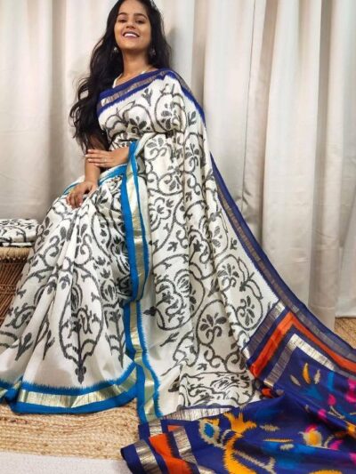 Traditional White Saree in Cotton