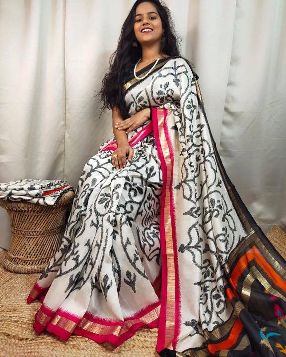 Wedding White Saree with Silk Border