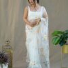 Party wear Floral Organza White Saree