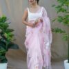 Fancy Floral Design Organza Pink Saree