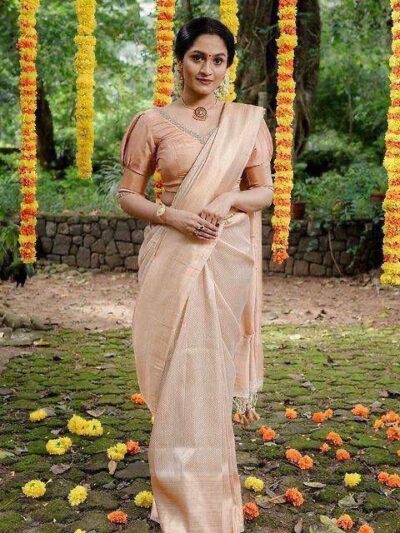 Latest Fashion Wedding Silk Cream Saree