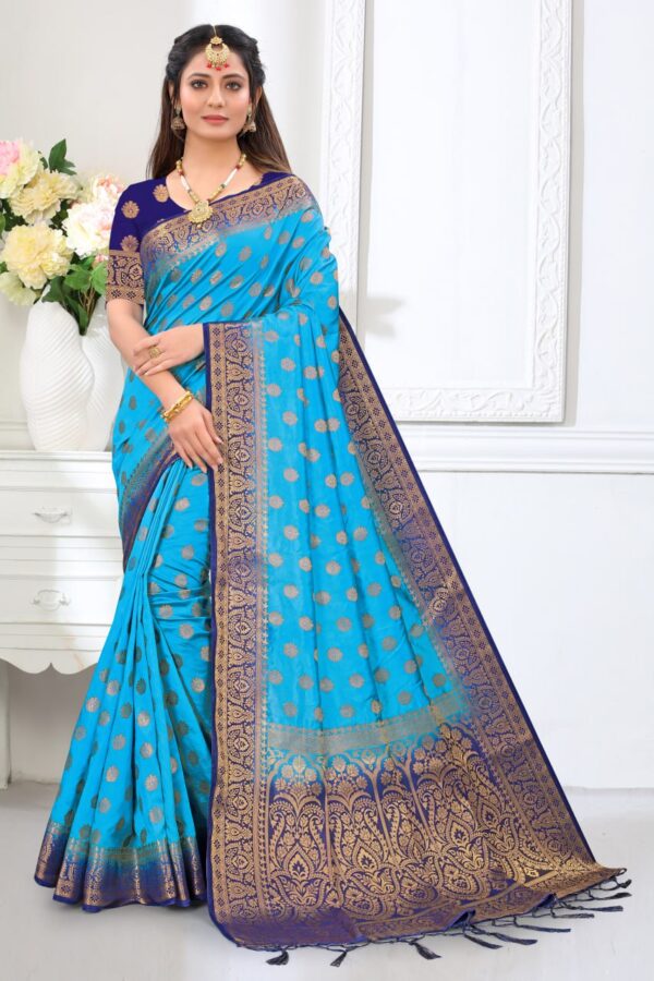 Stylish Silk Sky Blue Saree For Wedding