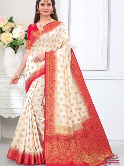 Banarasi Festival Wedding White Saree