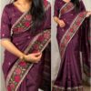 Traditional work Women wear Purple Saree