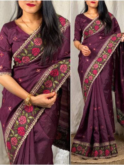 Traditional work Women wear Purple Saree