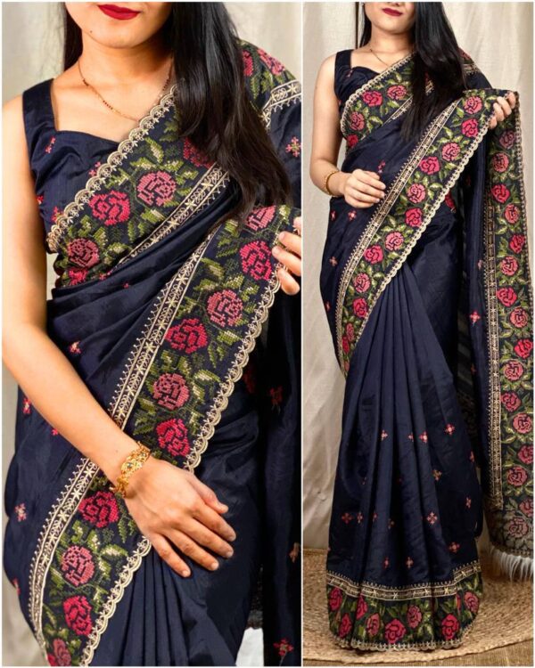 Wedding Traditional work Blue Saree