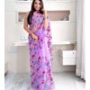 Stylish Designer Work Organza Purple Saree