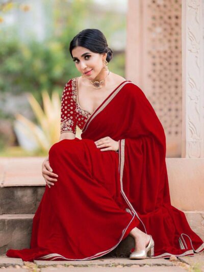 Stylish Wedding Georgette Red Saree