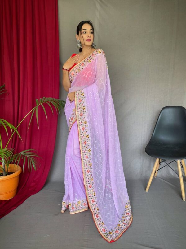 Wedding Fancy Work Border Purple Saree