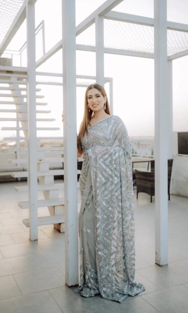 Stylish Pattern Sequence Work Grey Saree