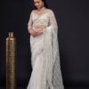 Stylish Embroidery Work Net White Saree