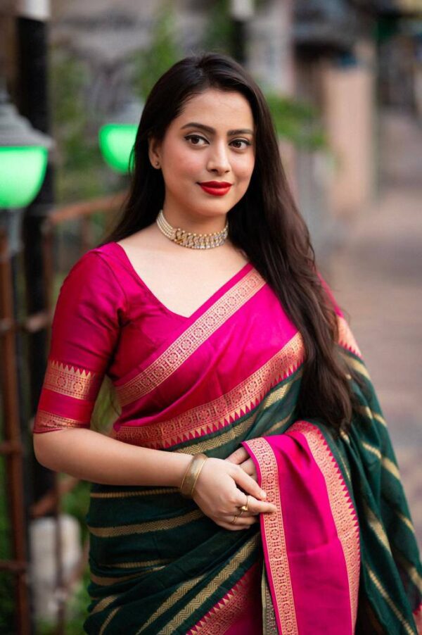 Fancy Banarasi Wedding Green Saree