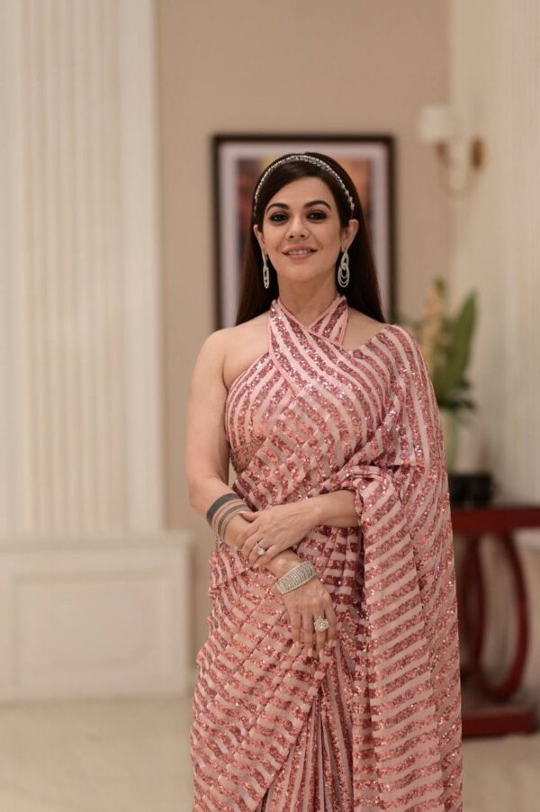 Latest Fashion Sequence Stylish Peach Saree