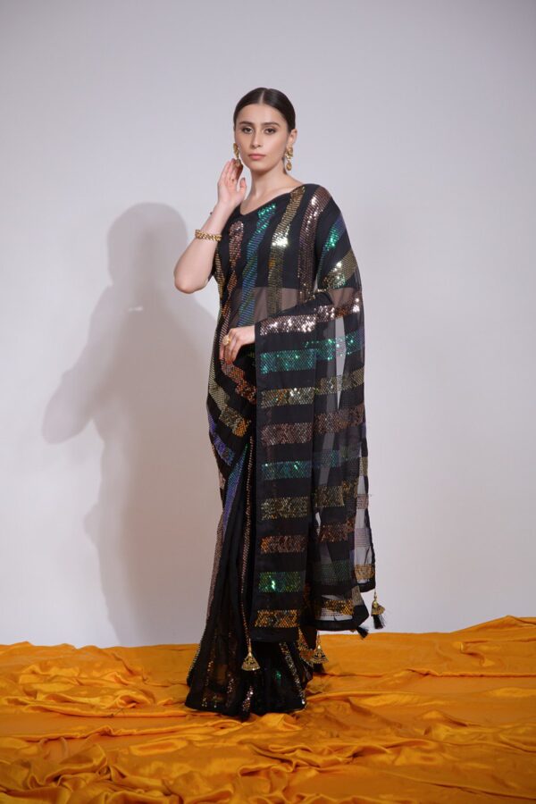 Party wear Black Saree in sequence work