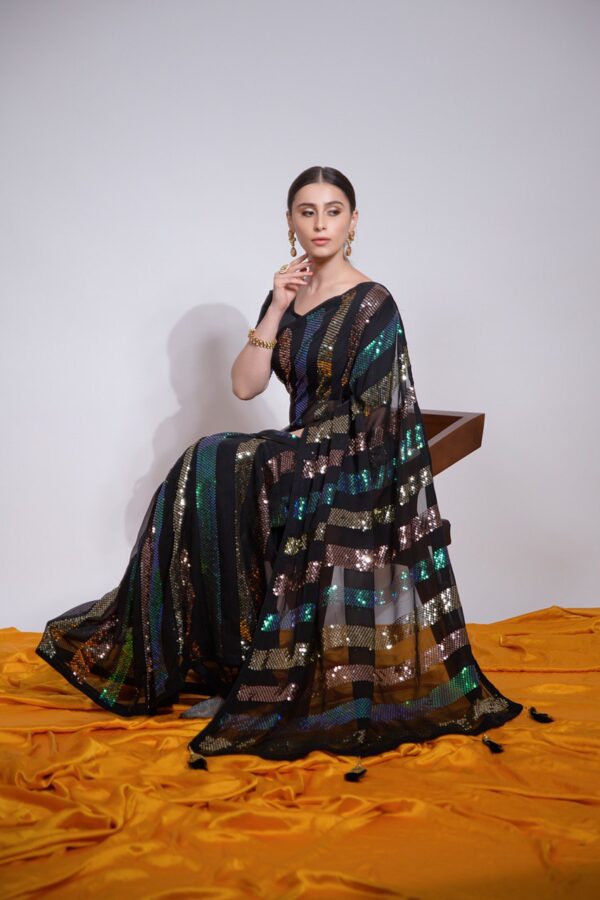 Party wear Black Saree in sequence work