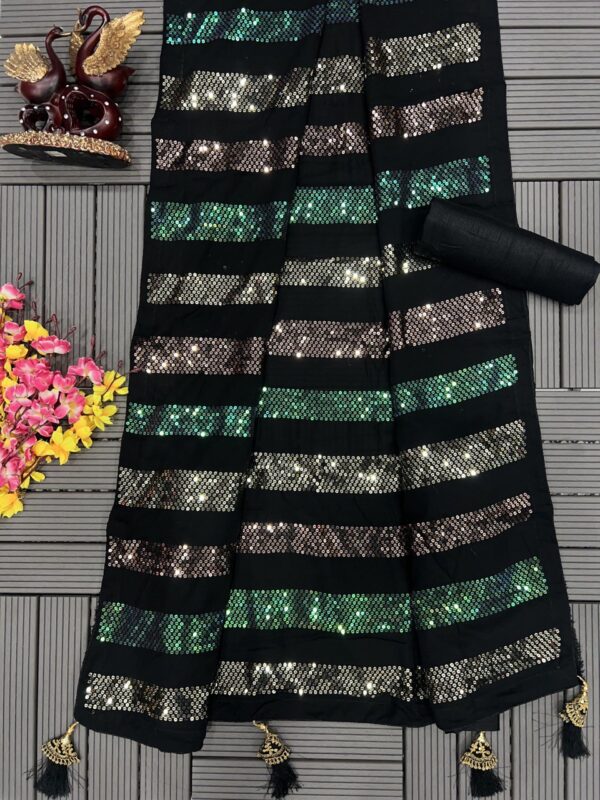 Party wear Black Saree in sequence work