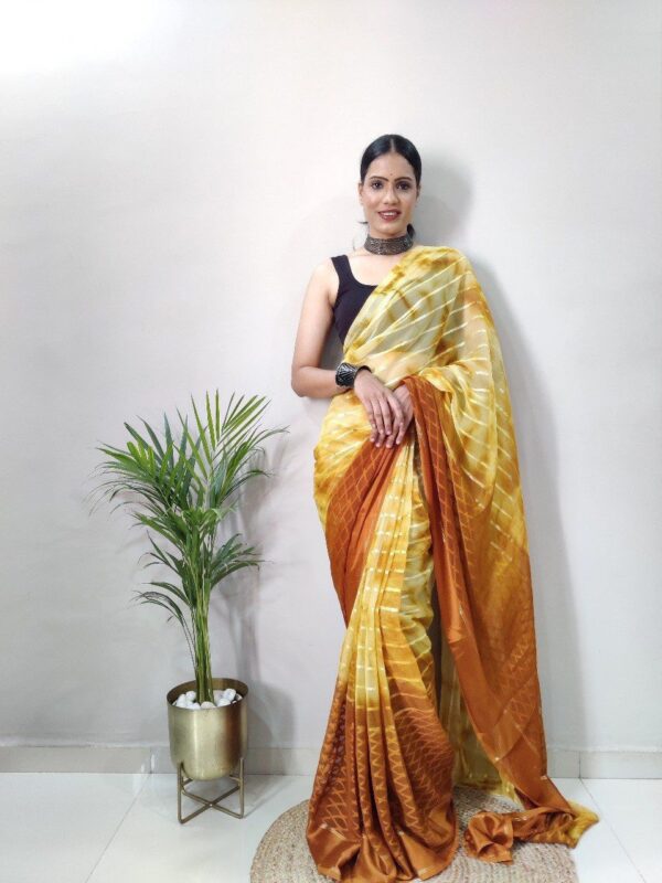 Indian Fancy Yellow Ready Made Saree