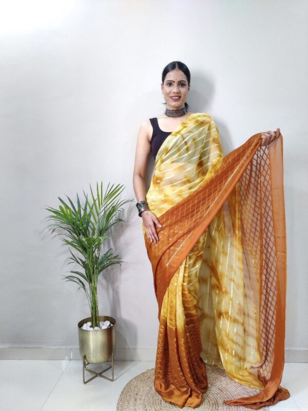 Indian Fancy Yellow Ready Made Saree