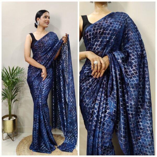 Blue One Miniute Ready To Wear Saree