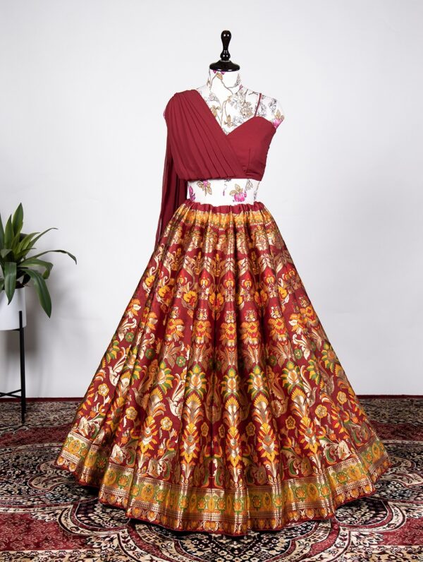 Online Red Banarasi Lahenga Choli