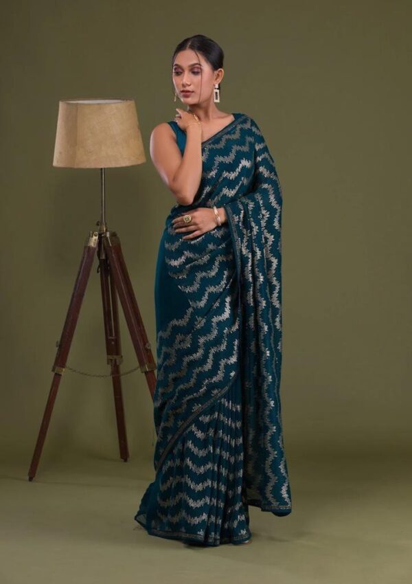 Latest Fashion Sequence Stylish Work Blue Saree