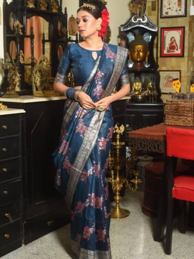 Designer Fancy Wedding Silk Blue Saree