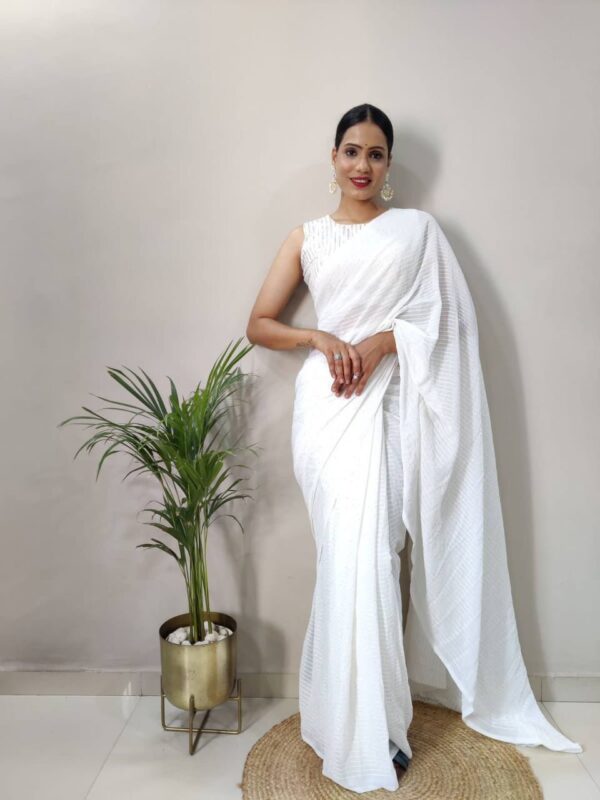 Festival Wear Sequence White Saree