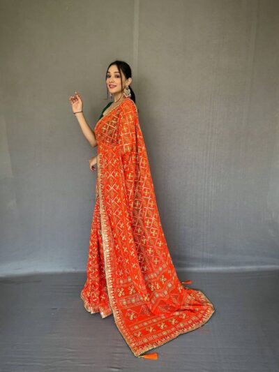 Badhani Orange Saree with Work Border