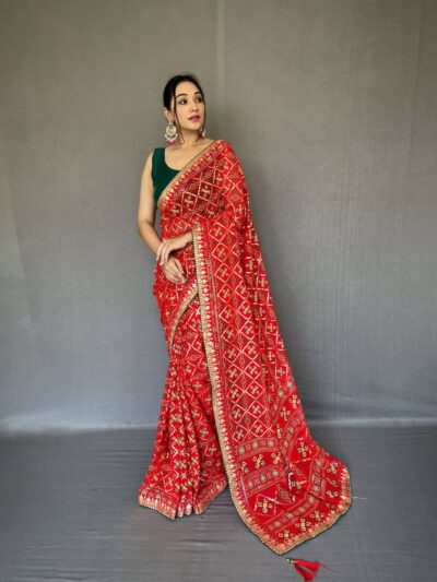 Wedding Red Saree in Badhani Design