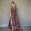 Badhani Style Georgette Purple Saree